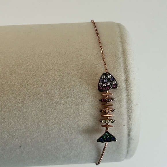 Sunkissed Sterling Silver Cubic Zirconia Fish Bracelet Rose Gold Plating 7" - Picture 2 of 12